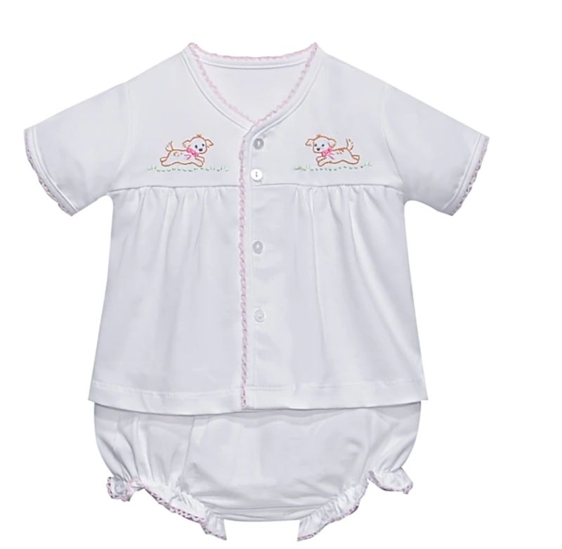 WHITE BRENNAN GIRL DIAPER SET- DOGS