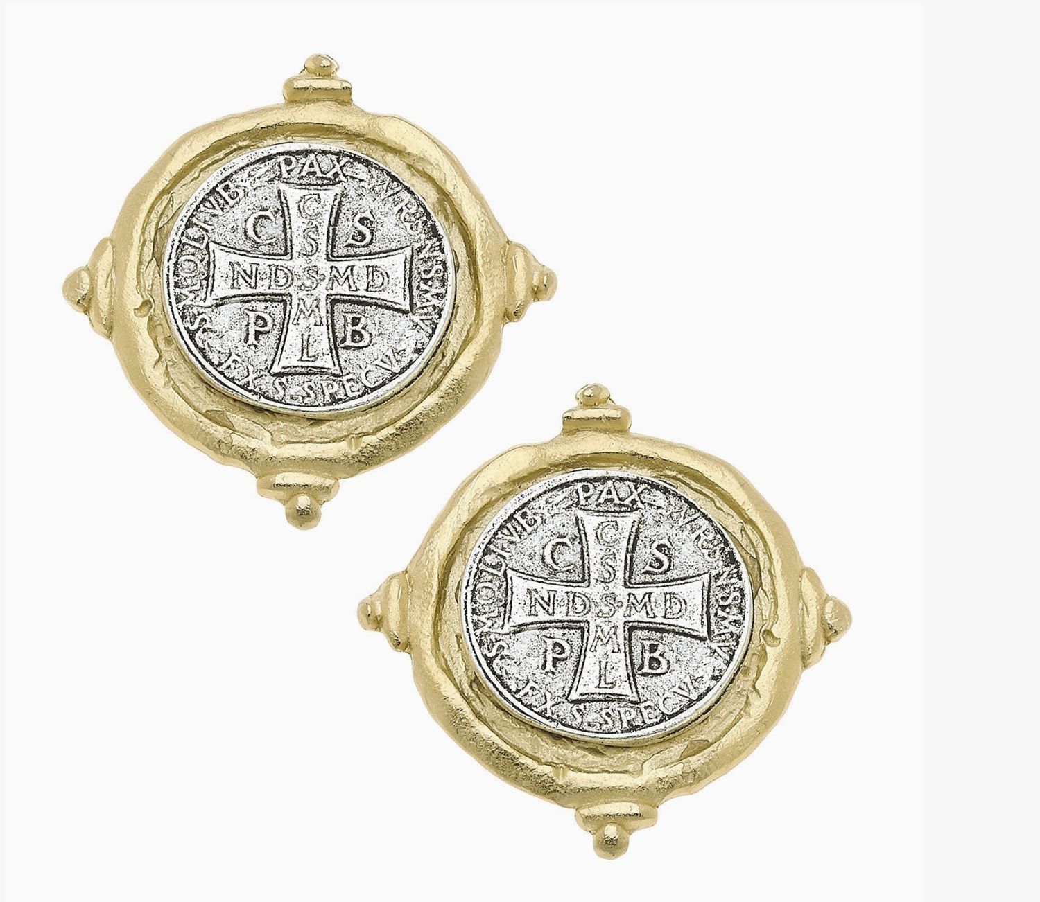 MIXED METAL BENEDICT CROSS STUDS