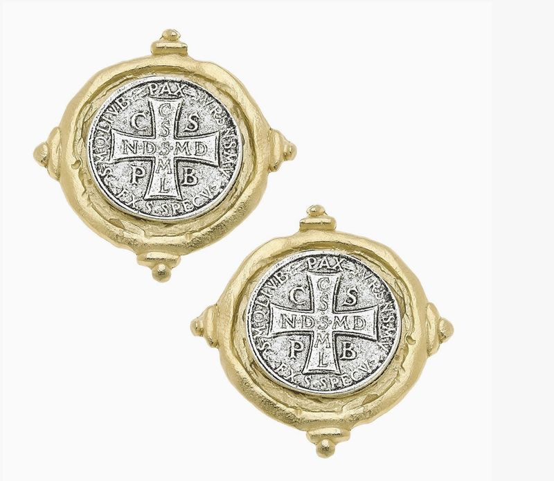 MIXED METAL BENEDICT CROSS STUDS
