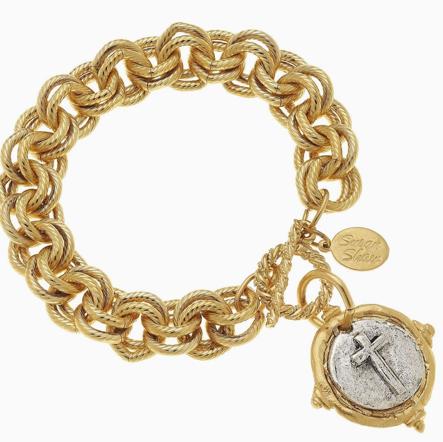 MIXED METAL CROSS TOGGLE BRACELET