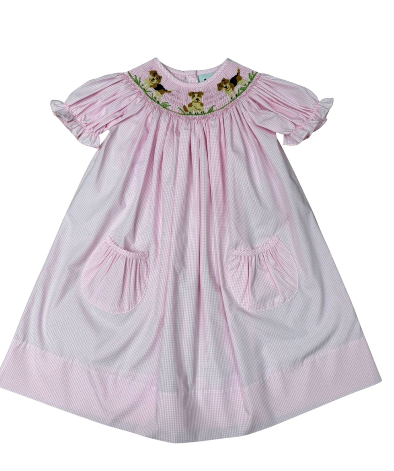 GIRLS SMOCKED PUPPY LOVE SS BISHOP DRESS W/ POCKETS