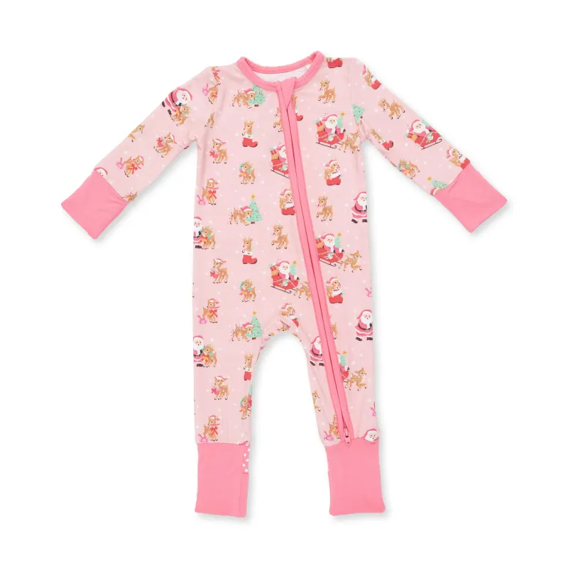 PINK VINTAGE REINDEER &amp; SANTA CONVERTIBLE ROMPER