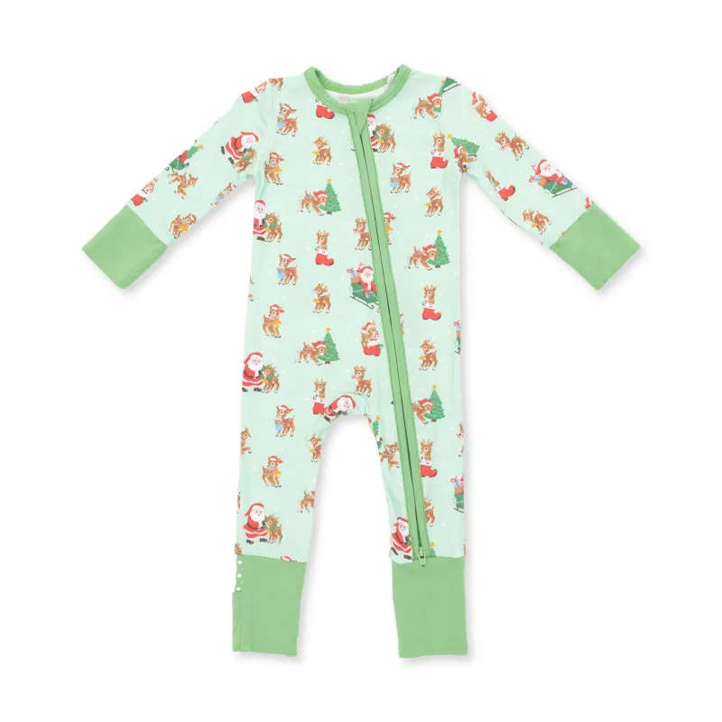 GREEN VINTAGE REINDEER &amp; SANTA CONVERTIBLE ROMPER
