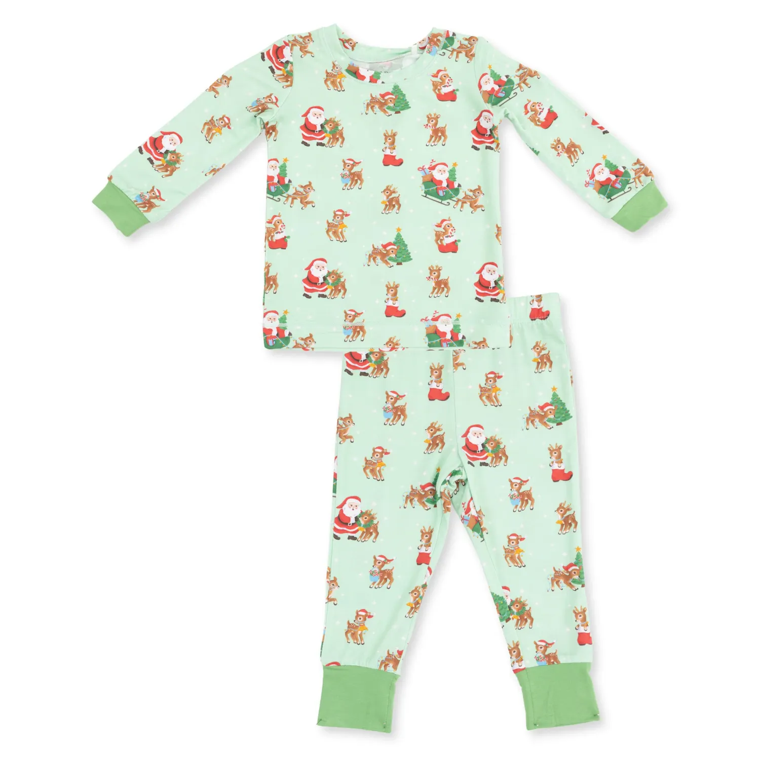 GREEN VINTAGE REINDEER &amp; SANTA L/S LOUNGEWEAR SET