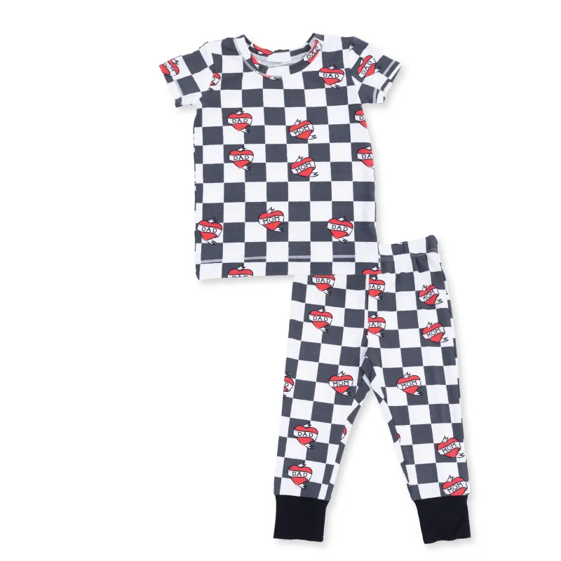 HEART TATTOO CHECK BLACK S/S LOUNGEWEAR SET