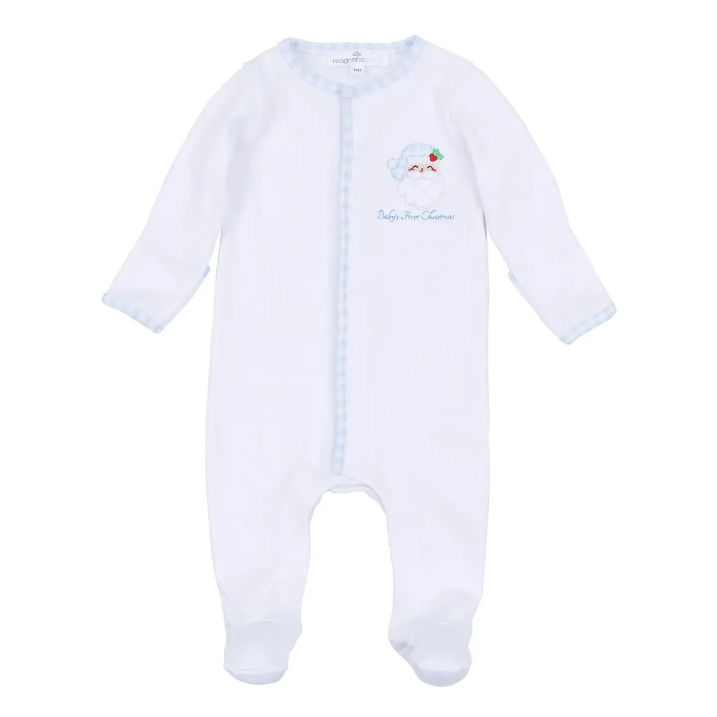 SWEET ST NICK BABY'S FIRST CHRISTMAS FOOTIE- LIGHT BLUE