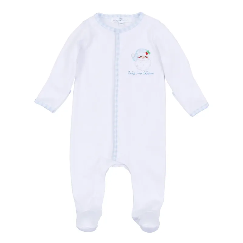 SWEET ST NICK BABY'S FIRST CHRISTMAS FOOTIE- LIGHT BLUE