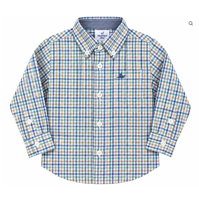 L/S DRESS SHIRT- BROWN/GREEN/BLUE