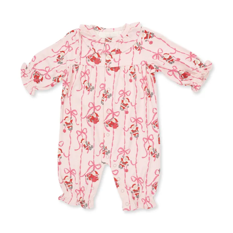 BOWS &amp; SANTA LONG SLEEVE RUFFLE COLLAR ROMPER
