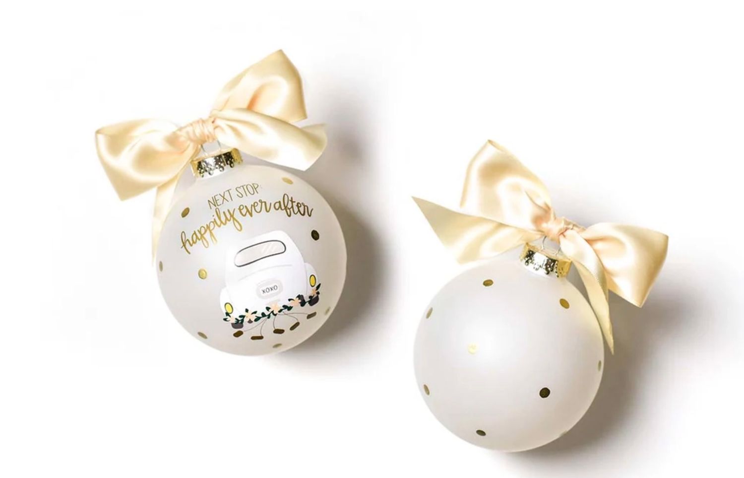 NEXT STOP HAPPILY EVER AFTER GLASS ORNAMENT