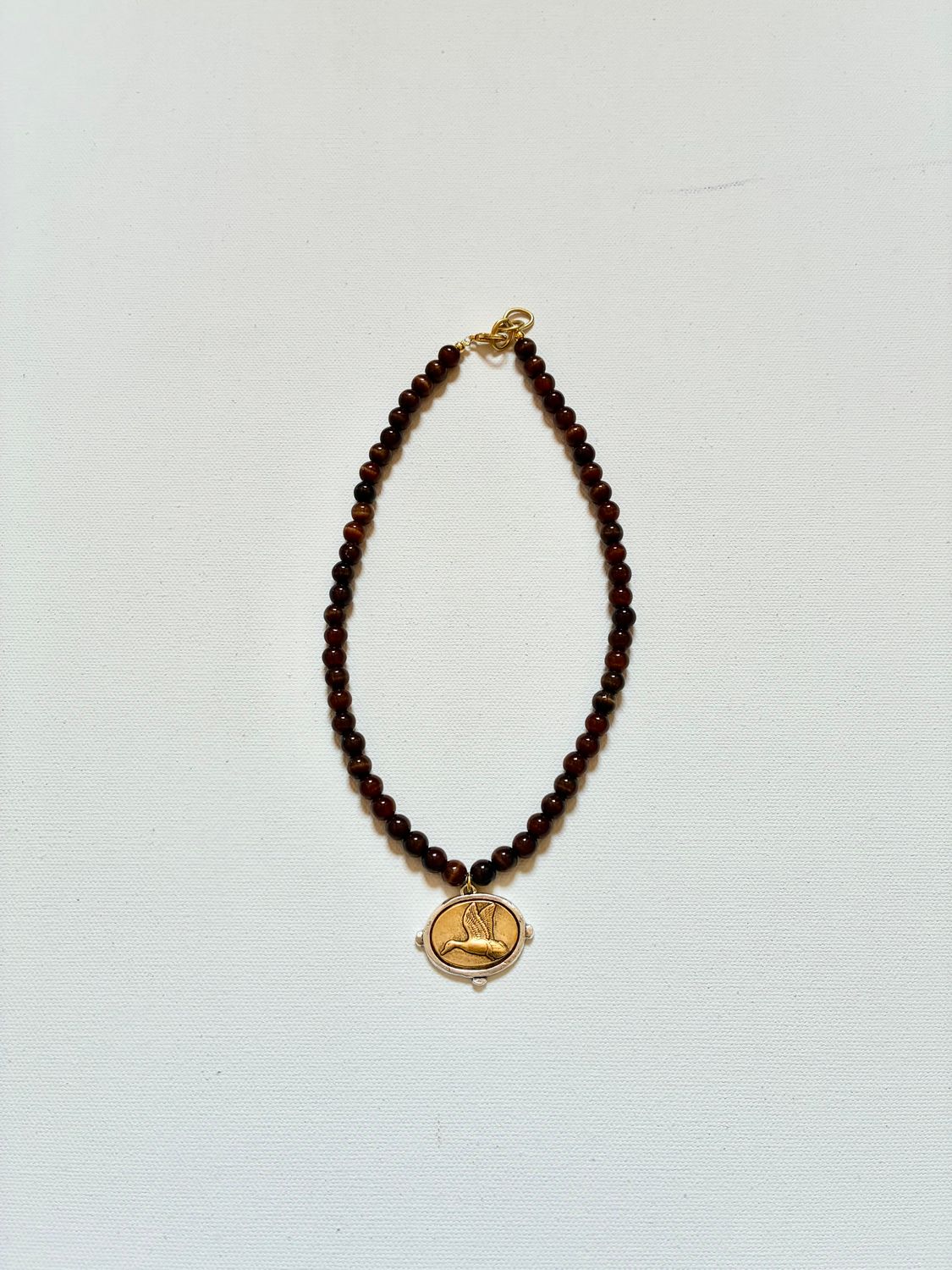 GOLD SIGNATURE DUCK BROWN BEADED NECKLACE