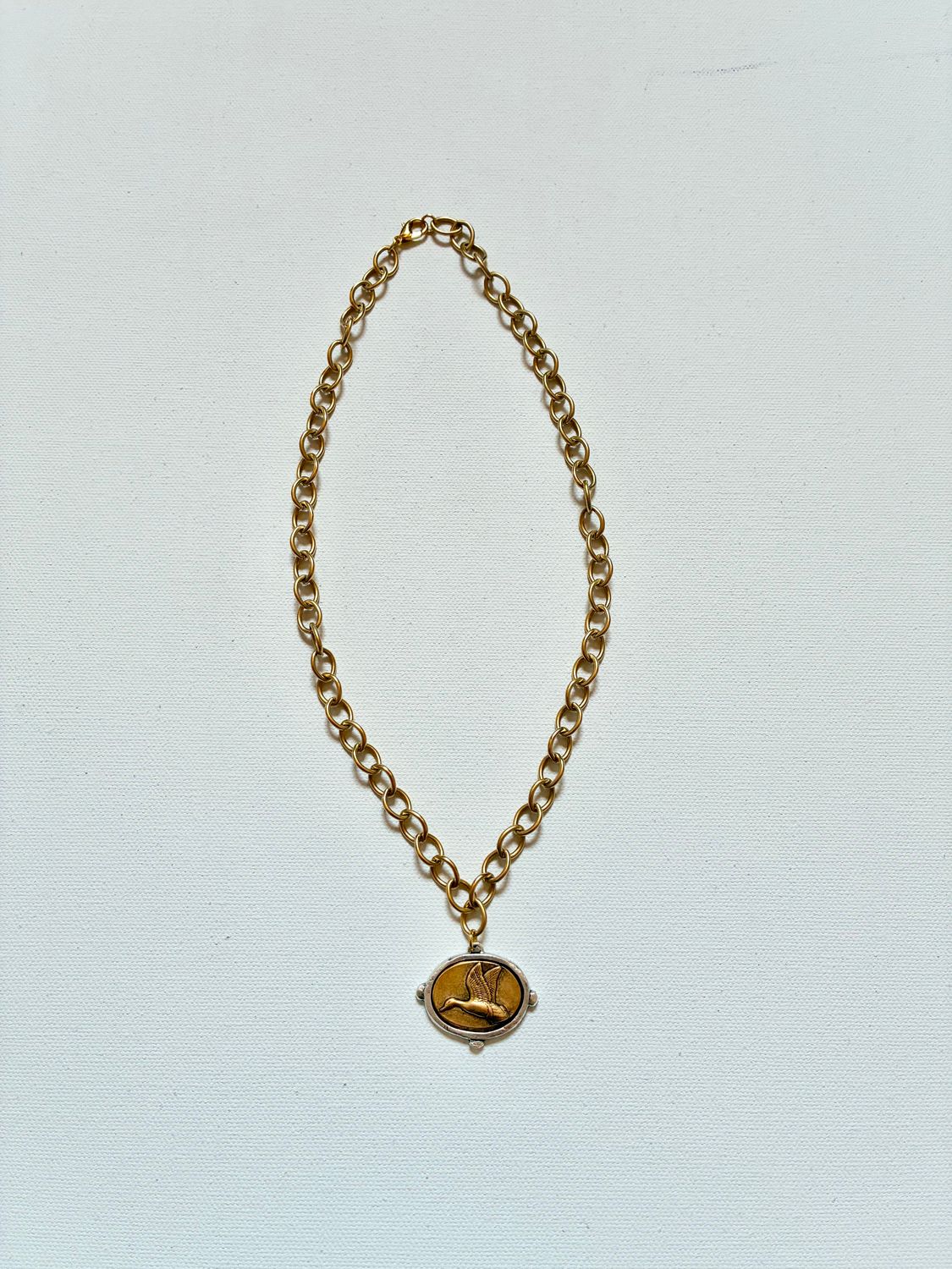 LARGE CHAIN MIXED METAL SIGNATURE DUCK NECKLACE