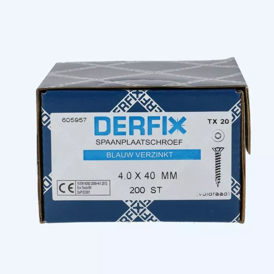 200 stuks verzinkte spaanplaatschroef 4,0 x 40 mm Torx (voldraad)