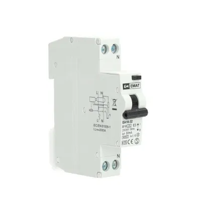 EMAT aardlekautomaat 1-polig+nul 16A B-kar 30mA