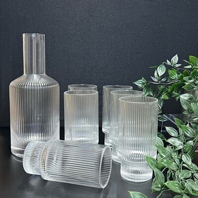 Geribbelde Glazenset 7-delig Karaf met 6 waterglazen