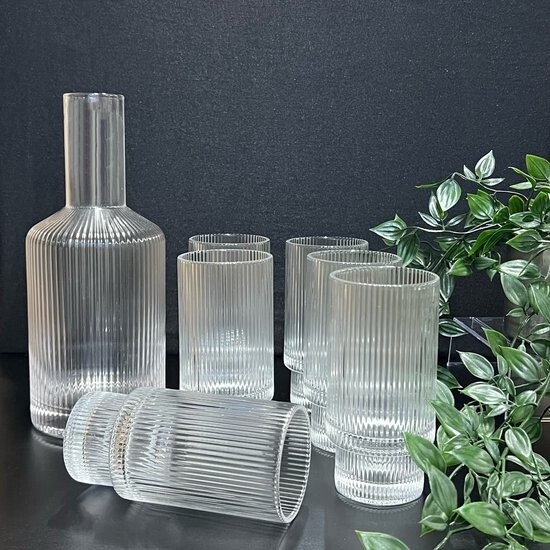 Geribbelde Glazenset 7-delig Karaf met 6 waterglazen