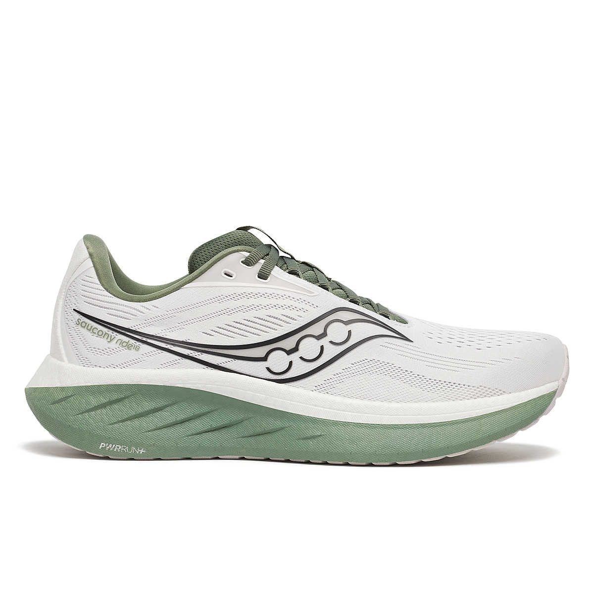 Saucony Men's Ride 18, Color: White / Olivine, Size: 10.0