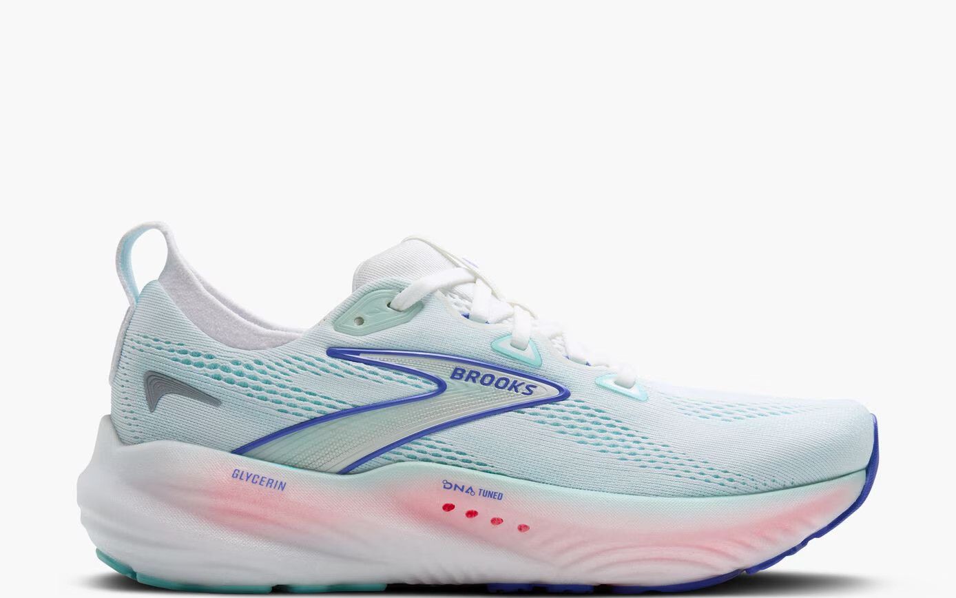 Brooks Women's Glycerin 22, Color: White / Limpet Shell / Amparo Blue, Size: 8.0 B