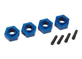 8629x  Wheel hubs, 12mm hex, 6061-T6 aluminum (blue-anodized) (4)/ screw pin (4)