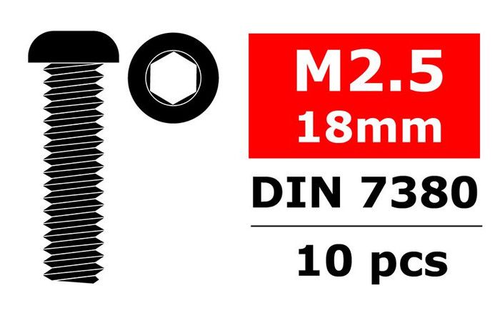 C-3003-25-18 M2.5 x 18mm Steel Screws , Hex Button Head, 10pcs