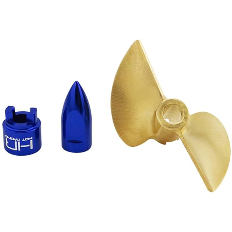 Hot Racing Pro Brass Prop w/Nut &amp; Drive Dog for Traxxas Spartan/M41 (Brass/Blue)