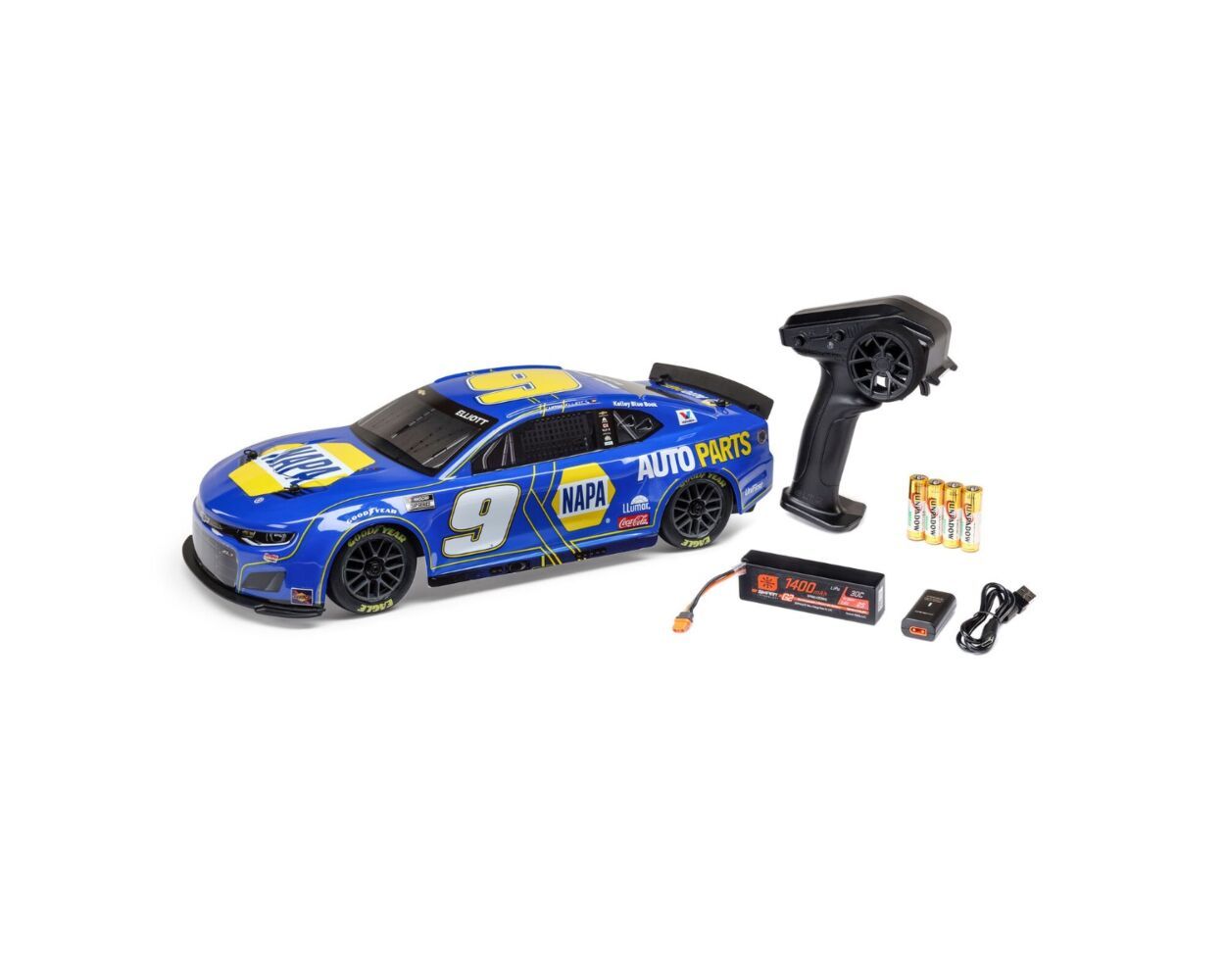 1/12 NASCAR RC Racecar Chase Elliot No. 9 2025 NAPA Chevrolet Camaro ZL1 2S AWD Brushed On-Road (Battery &amp; Charger Included), Blue