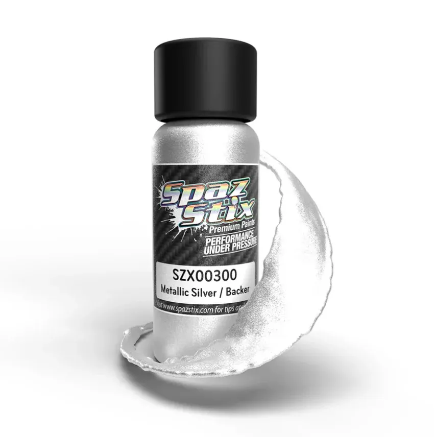 Spaz Stix Metallic Silver/&quot;Candy&quot; Backer, Airbrush Ready Paint, 2oz Bottle