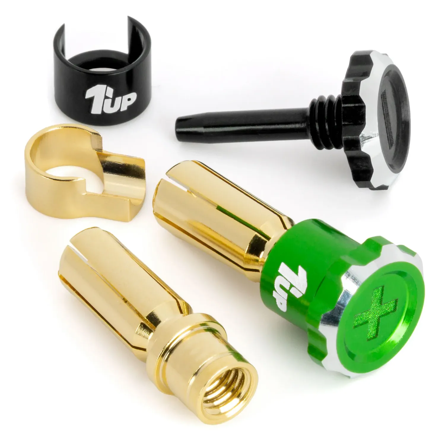 1UP Racing "Lockdown" Adjustable Bullet Plug Grips w/5mm Bullets (Green/Black)