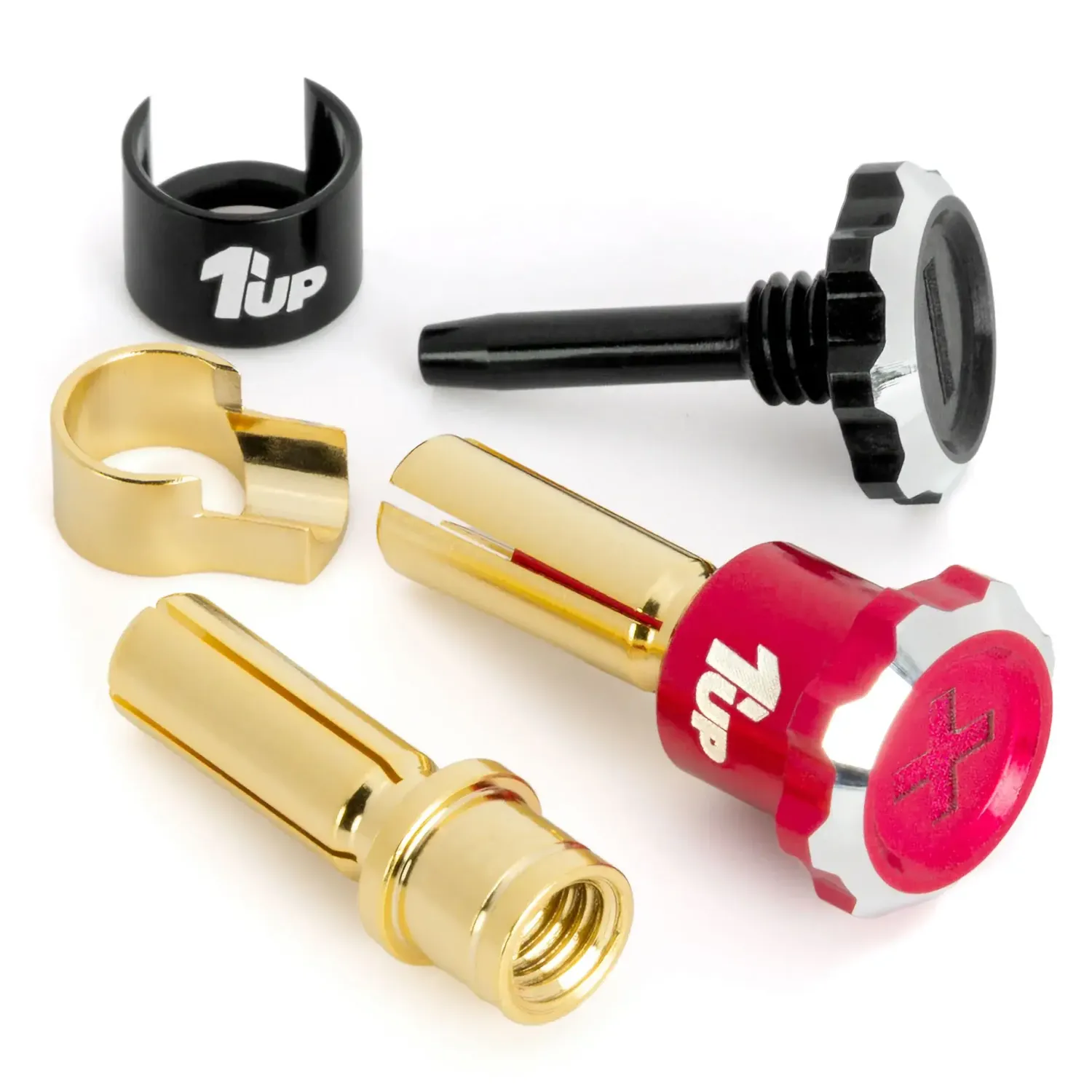 1UP Racing "Lockdown" Adjustable Bullet Plug Grips w/5mm Bullets (Red/Black)