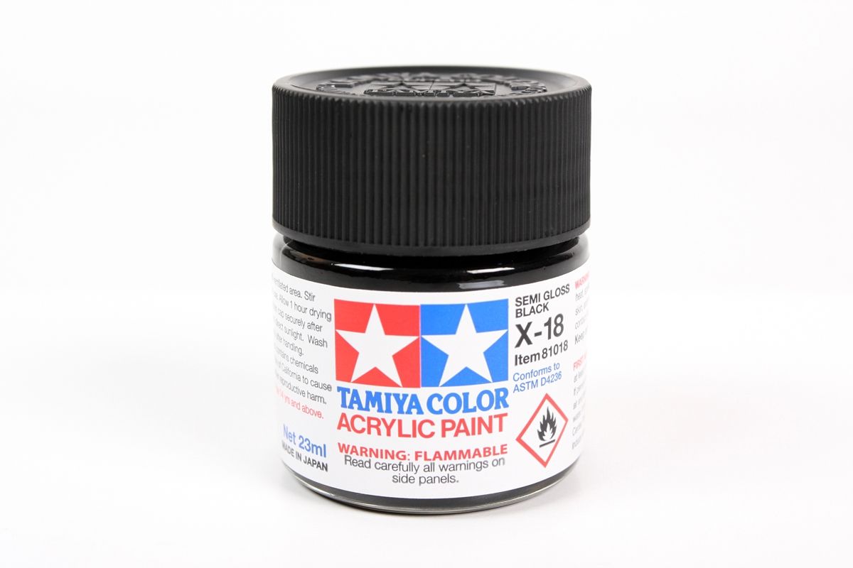 Tamiya Acrylic X-18 Semi Gloss Black Paint, 23Ml Bottle