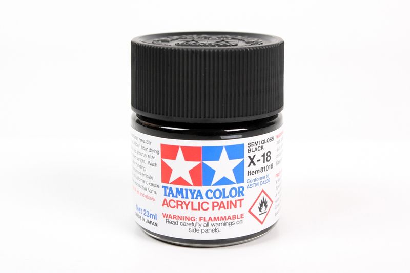 Tamiya Acrylic X-18 Semi Gloss Black Paint, 23Ml Bottle