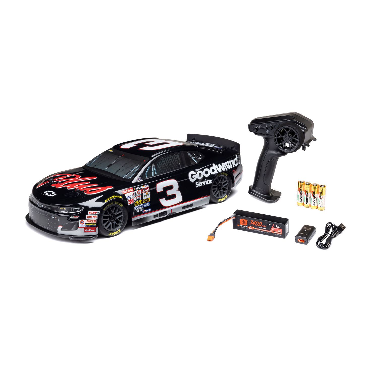 1/12 NASCAR RC Race Car RCR No. 3 GM Goodwrench Chevrolet ZL1 2S AWD RTR Brushed On-Road (Battery &amp; Charger Included), Black