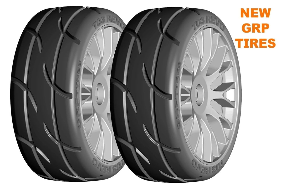 GRP GTK03-XM5 1/8 GT T03 REVO MEDIUM Mounted Tires Wheels (2) Grey