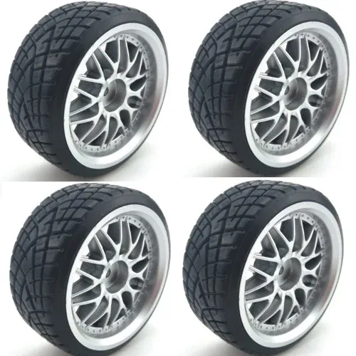 Powerhobby 1/10 Drift Car Mounted Tires / Wheels (4) Silver PY071