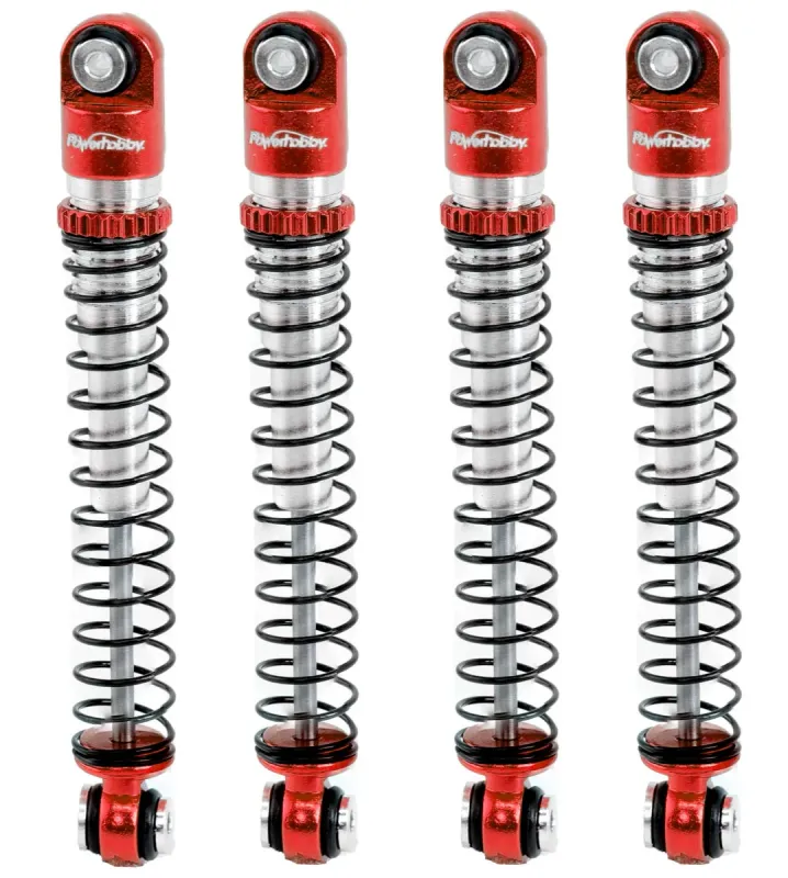 PHBSCX24752Red Powerhobby Aluminum 54mm Long Travel Shocks 1/24 Axial SCX24 Jeep Bronco Red