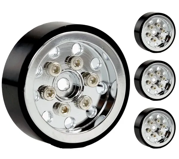 phscx24131-chrome Powerhobby 1.0&quot; SCX24 Aluminum Beadlock Wheels 1/24 C10 Jeep Bronco Chrome