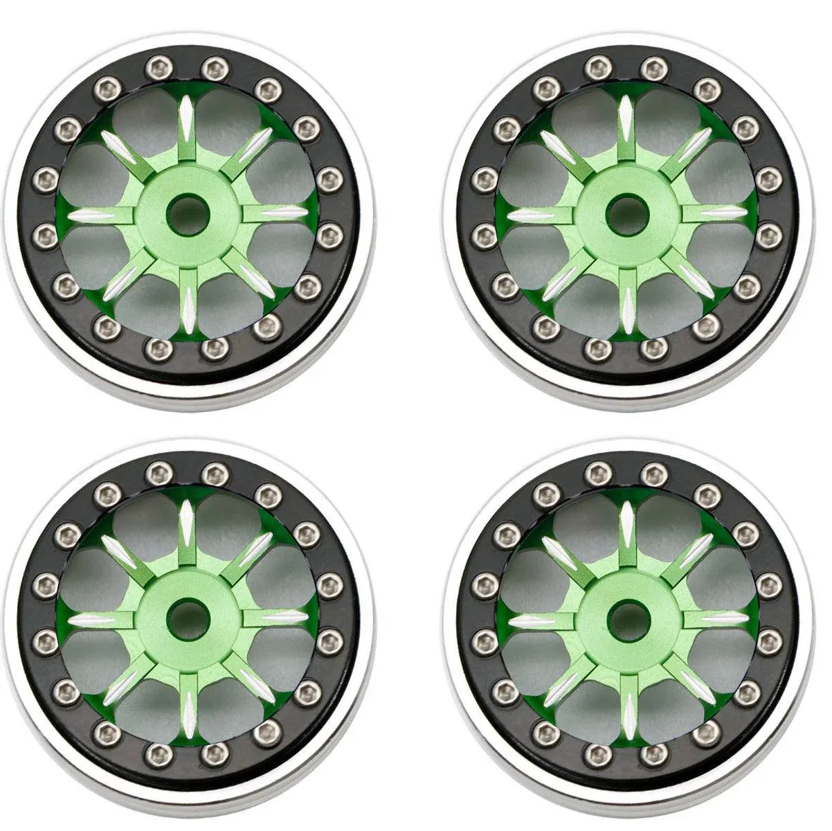 PHSCX2471GREEN Powerhobby B59 Aluminum Beadlock 1.0” Rock Crawler Wheels Axial SCX24 - Green