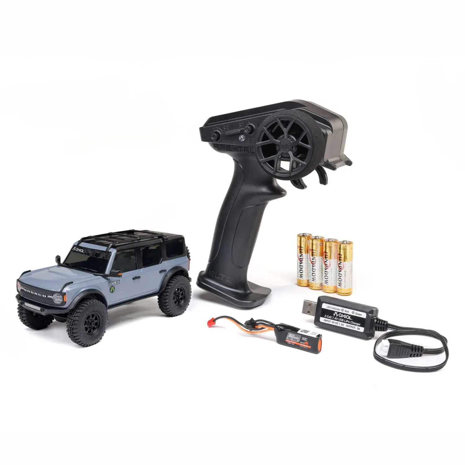 AXI-2048T2 1/30 SCX30 Ford Bronco 4X4 RTR Brushed Rock Crawler (Battery &amp; Charger Included), Gray