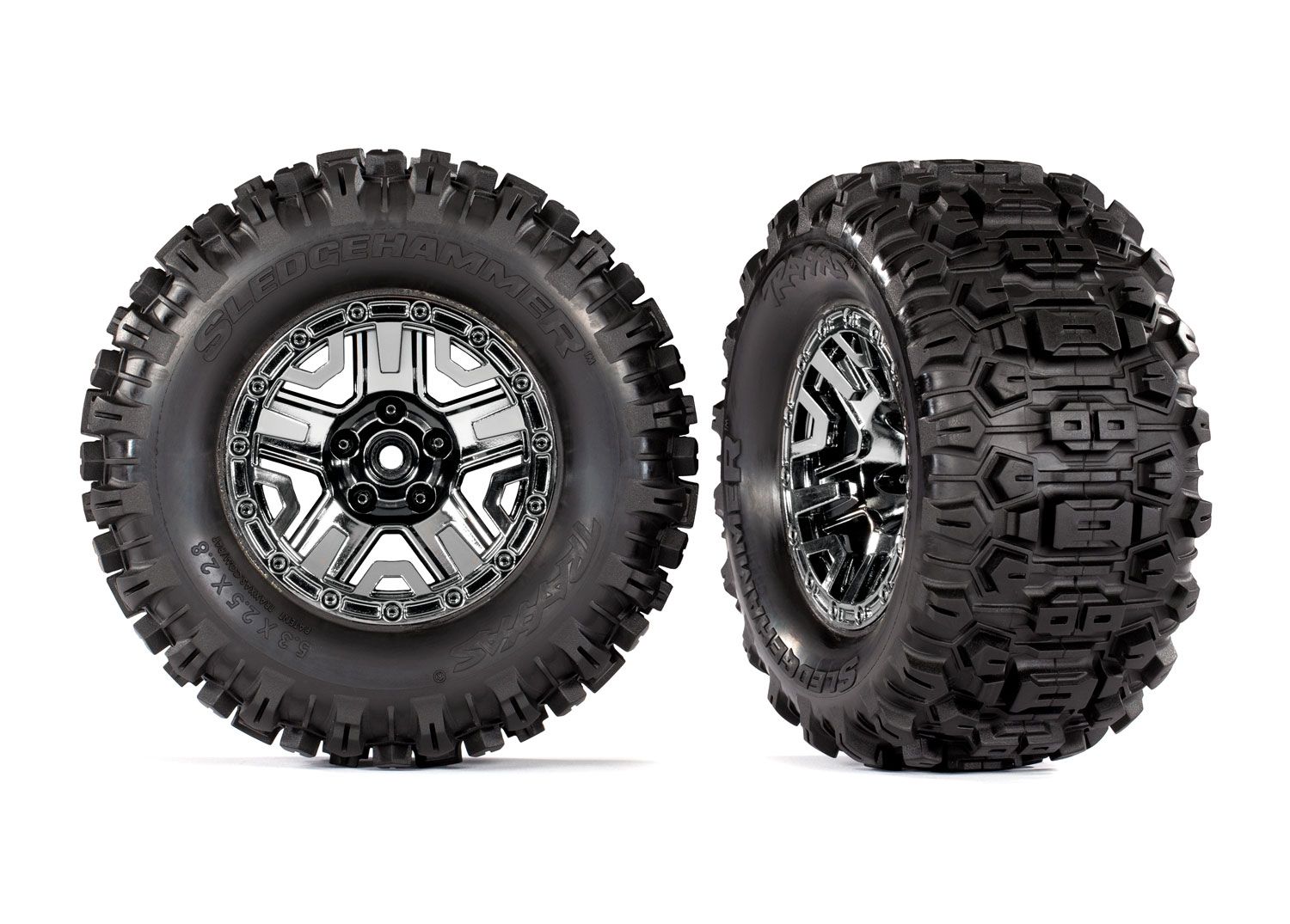 9072 2.8" Black Chrome Wheels &amp; Sledgehammer Tires (2)