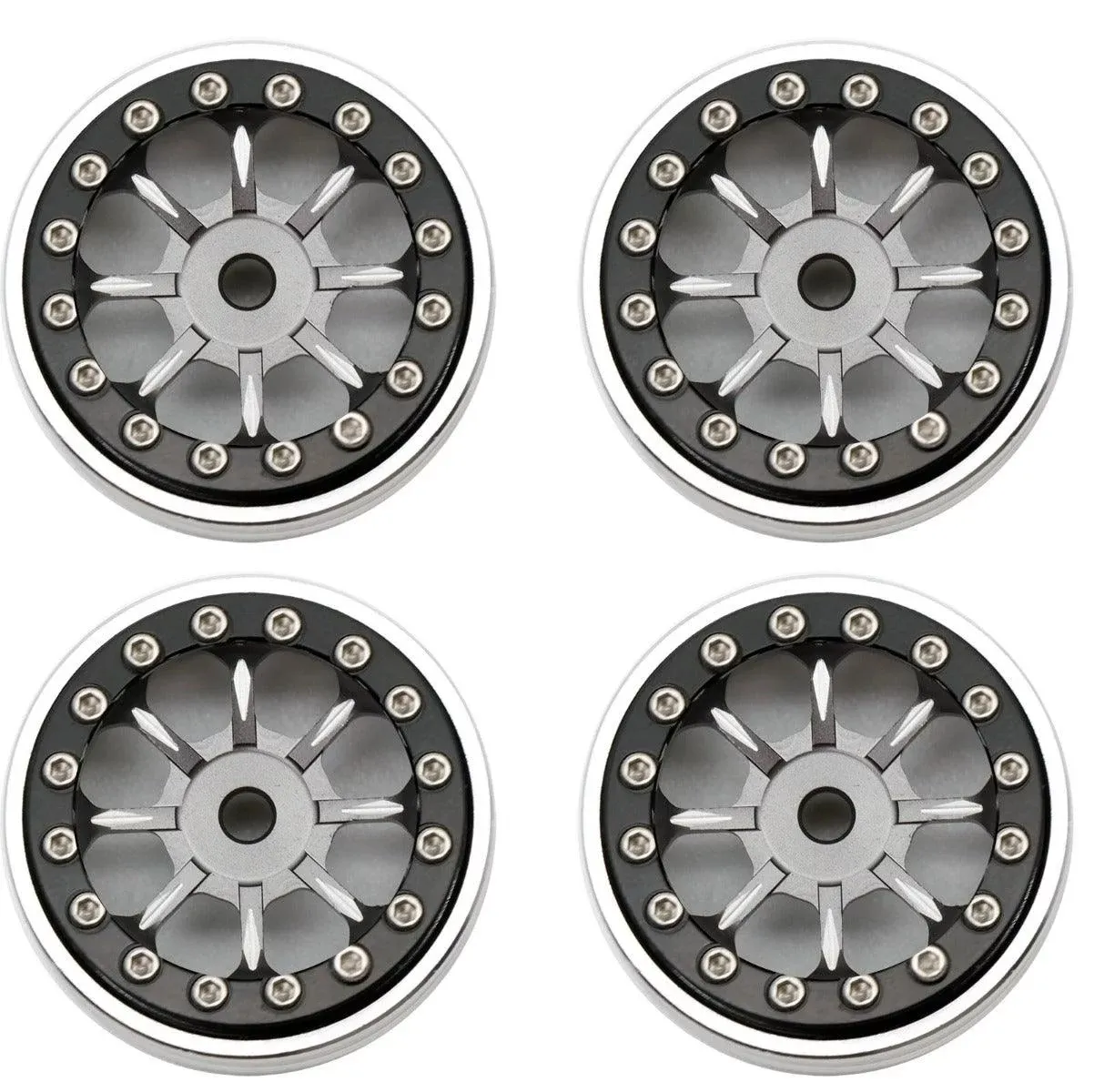 Powerhobby B59 Aluminum Beadlock 1.0” Rock Crawler Wheels Axial SCX24 Grey