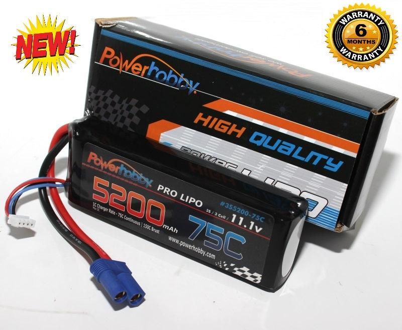 PowerHobby 3S 11.1V 5200mAh 75C Lipo Battery Pack EC5 Connector Plug 3-Cell