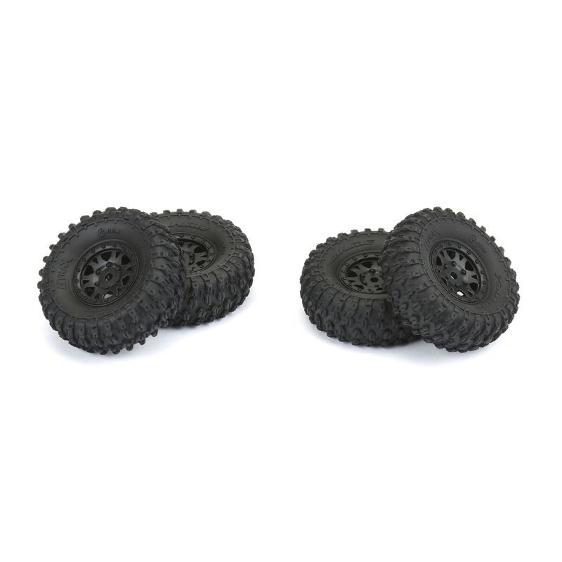 1/24 Hyrax Front/Rear 1.0" Tires Mounted 7mm Black Impulse (4)