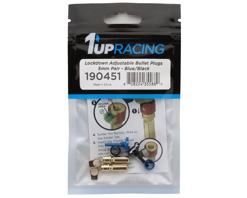 1UP Racing "Lockdown" Adjustable Bullet Plug Grips w/5mm Bullets (Blue/Black)