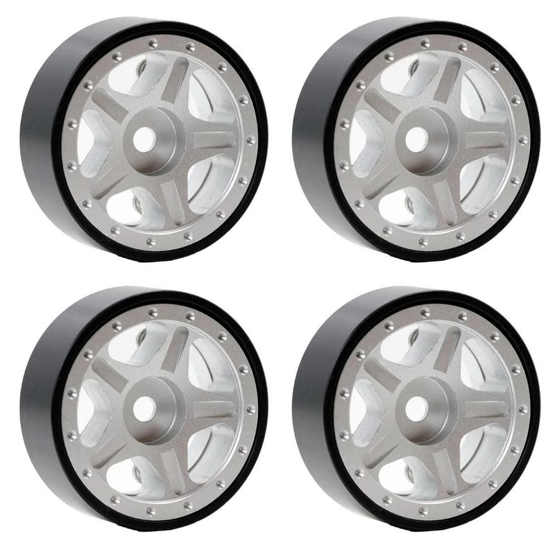 PHSCX2409-Silver Powerhobby Z2 1.0" Aluminum Beadlock Crawler Wheels Black 1/24 Axial SCX24 C10