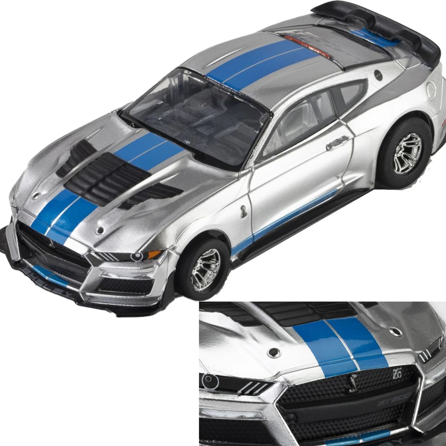 AFX 22099 Ford Shelby Mustang GT500KR Silver/Blue Mega G+ HO Slot Car AFX22099