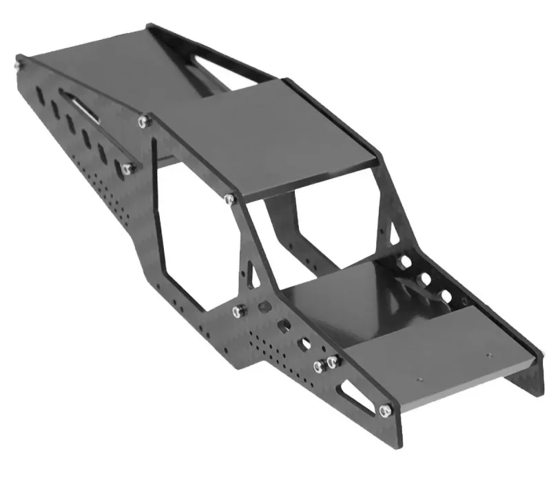 PHBSCX24741-Black Powerhobby SCX24 Carbon Fiber Aluminum Rock Racer Conversion Chassis Kit Silver