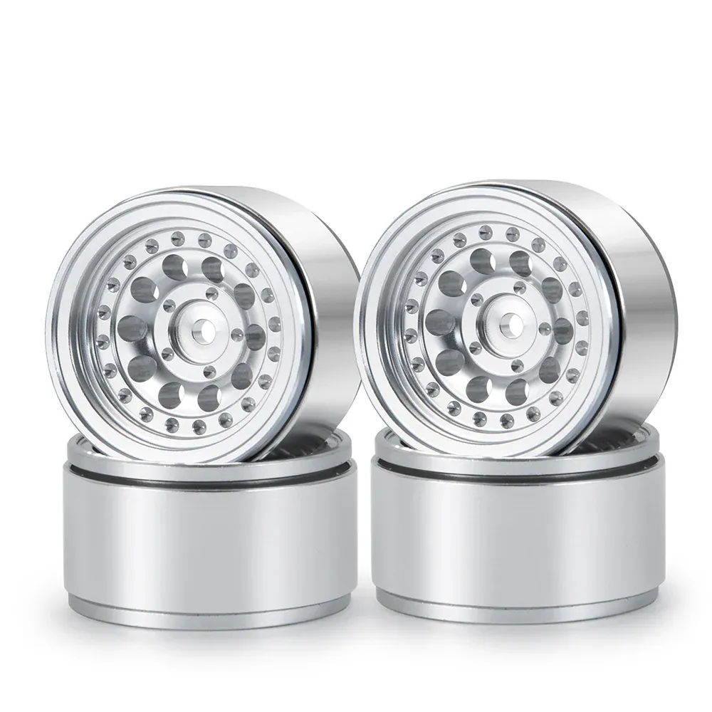 PHB7319 Powerhobby 1.0" Beadlock Wheels Silver (4) 1/24 Rock Crawler