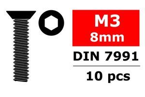 COR3002-30-08 Steel Screws M3 x 8mm, Hex Flat Head, 10pcs
