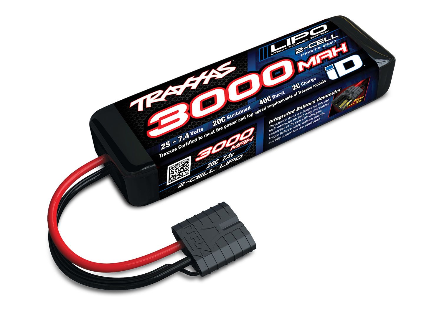 2827X 3000 mAh 7.4 Volt 2-Cell LiPo Battery