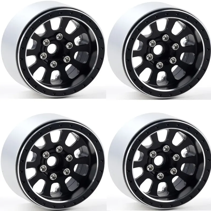 Powerhobby B7 Aluminum 1.9 Beadlock Wheels 9mm Hubs Black (4) 1/10 Rock Crawler